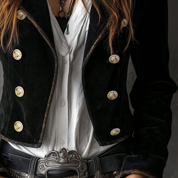 Black Casual Women's Double-Breasted Blazer Vacation - Picture 3 of 4